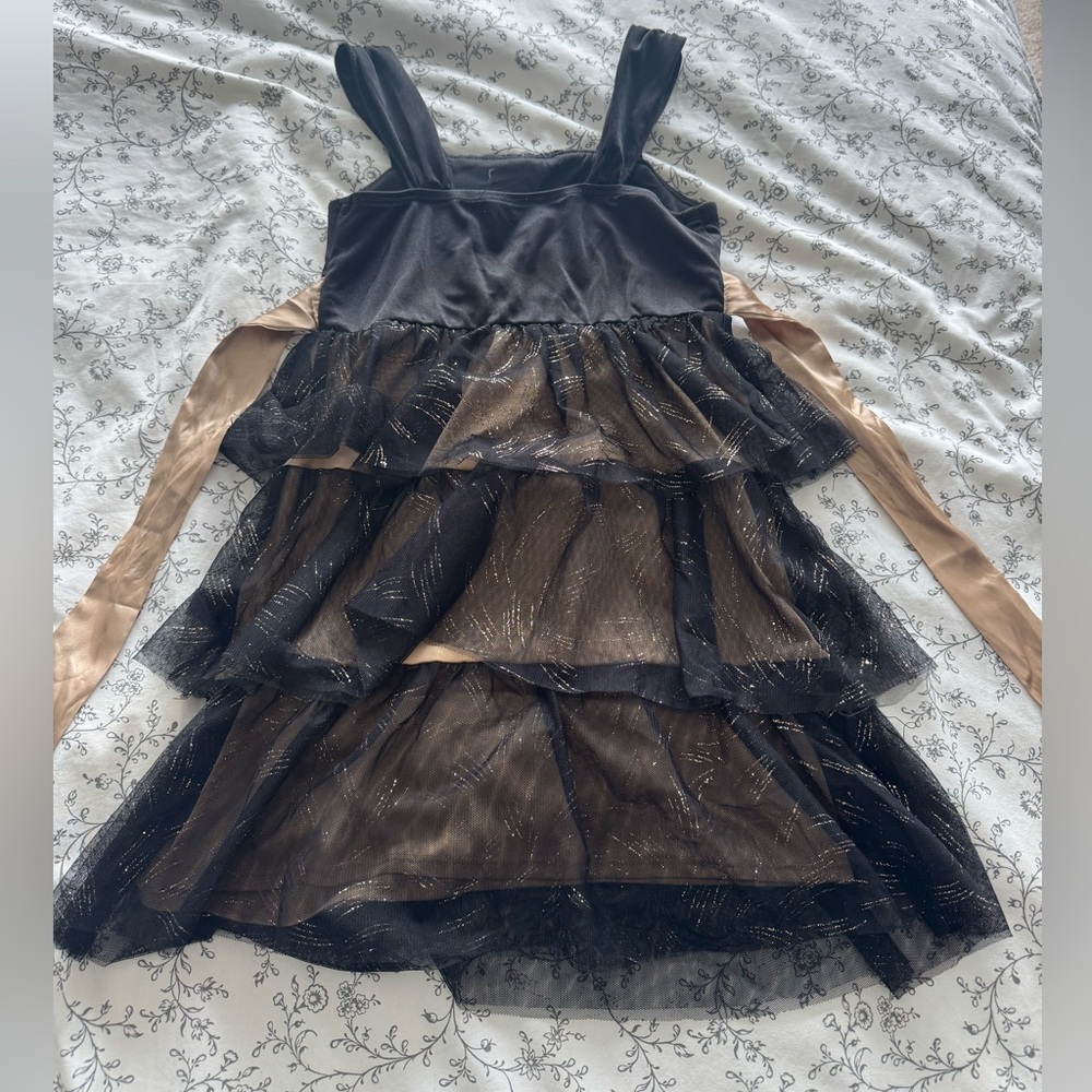 Amy Byer Black and Gold Layered Kids Formal Dress